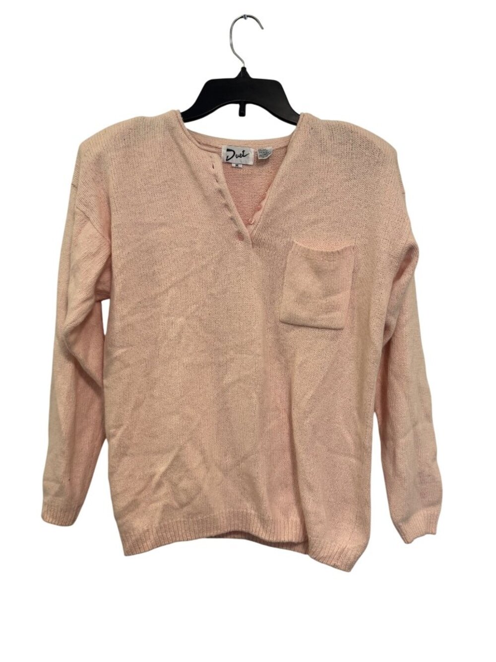 Duet Light Pink angora Silk Blend V-Neck Sweater With Pocket Womens M